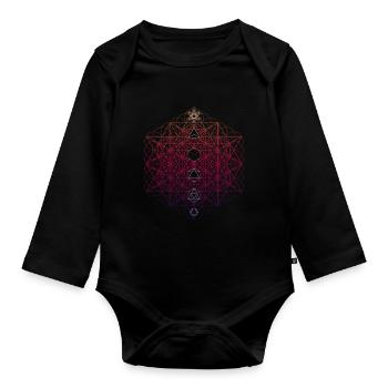 64 Tetrahedron Metatrons Cube Sacred Geo - Organic Longsleeve Baby Bodysuit - black - Front