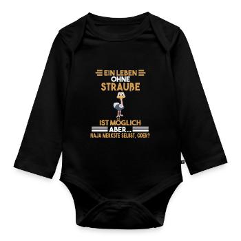 Zootier Strauß - Baby Bio-Langarm-Body - Schwarz - Vorne