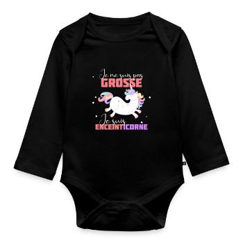 Je suis enceinticorne cadeau future maman enceinte - Body Bébé bio manches longues - noir - Devant