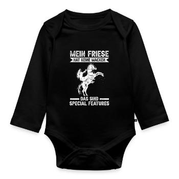 Pferd Reitstall Reiten Pferde Friese - Baby Bio-Langarm-Body - Schwarz - Vorne