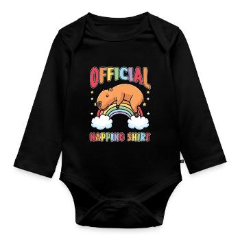 Capybara Regenbogen Pyjama Schlafshirt - Baby Bio-Langarm-Body - Schwarz - Vorne