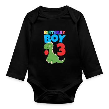 Anniversaire Garçon 3ème Anniversaire Dinosaure - Body Bébé bio manches longues - noir - Devant