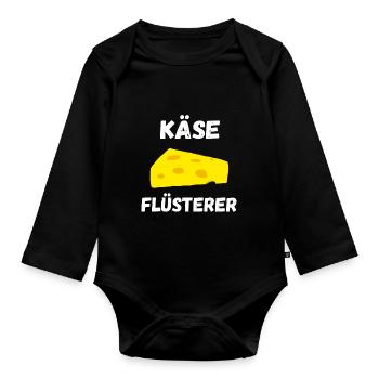 Käse Flüsterer Löchriger Käse Gouda Edamer - Baby Bio-Langarm-Body - Schwarz - Vorne