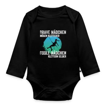 Brave Mädchen mögen Kletterer Coole Mädchen Klette - Baby Bio-Langarm-Body - Schwarz - Vorne