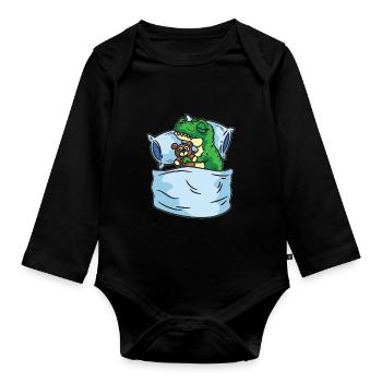 Schlafendes T-Rex Stofftier Sleepshirt - Baby Bio-Langarm-Body - Schwarz - Vorne