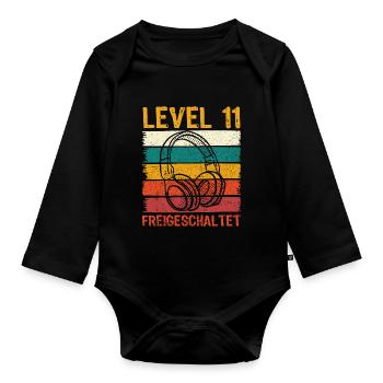 11.Geburtstag Jungen Video Gamer Level 11 freigesc - Baby Bio-Langarm-Body - Schwarz - Vorne