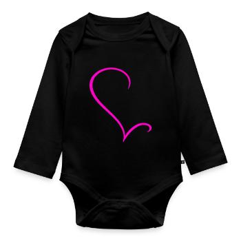 Half Pink Heart - Organic Longsleeve Baby Bodysuit - black - Front