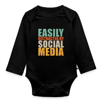 Social Media Slogan - Organic Longsleeve Baby Bodysuit - black - Front