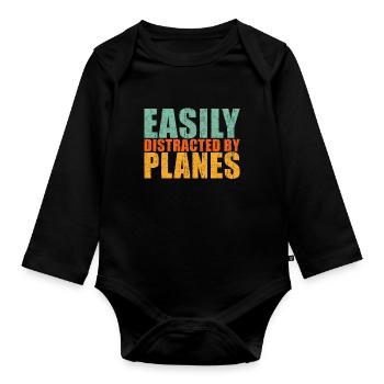 Flugzeug Spruch - Baby Bio-Langarm-Body - Schwarz - Vorne