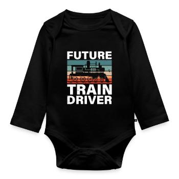 Railroad Train Engineer Future Train Driver - Organic Longsleeve Baby Bodysuit - black - Front