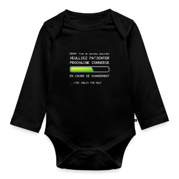 Veuillez Patienter Prochaine Connerie En Cours De - Body Bébé bio manches longues - noir - Devant