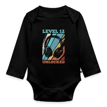 12.Geburtstag Video Gamer Level 12 Unlocked - Baby Bio-Langarm-Body - Schwarz - Vorne