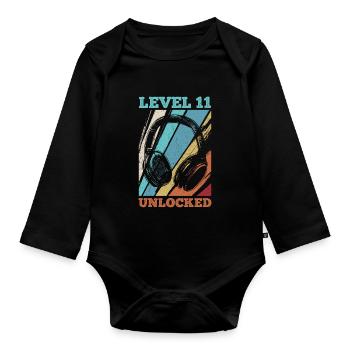 11.Geburtstag Video Gamer Level 11 Unlocked - Baby Bio-Langarm-Body - Schwarz - Vorne
