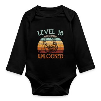 18.Geburtstag Gaming Video Gamer Level 18 Unlocked - Baby Bio-Langarm-Body - Schwarz - Vorne