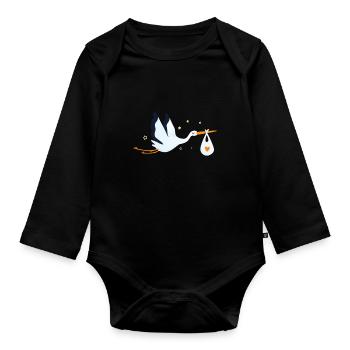 Cigogne Bébé Saint-Valentin Bébé Oiseau - Body Bébé bio manches longues - noir - Devant