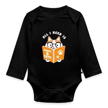 All I Need Is Books & Cats Book - Baby Bio-Langarm-Body - Schwarz - Vorne