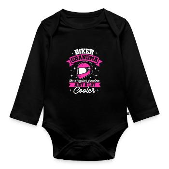 Frauen Motorrad Biker Girl Motorradfahrerin - Baby Bio-Langarm-Body - Schwarz - Vorne