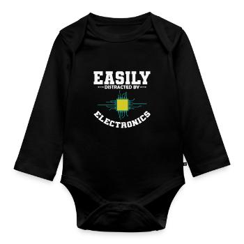 Easily Distracted By Electronics Beruf - Baby Bio-Langarm-Body - Schwarz - Vorne