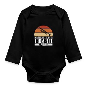 Enough for me, I go play trumpeter - Organic Longsleeve Baby Bodysuit - black - Front