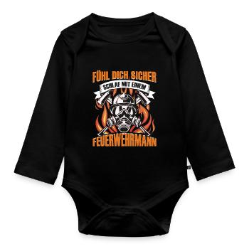 Feuerwehr Fühl dich sicher Feuerwehrmann - Baby Bio-Langarm-Body - Schwarz - Vorne
