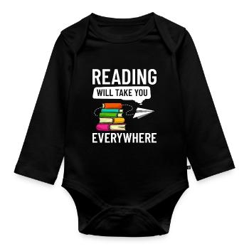 Reader Book Read Bookworm Librarian - Organic Longsleeve Baby Bodysuit - black - Front