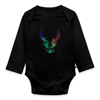 Farbenfroher Hirschkopf - Baby Bio-Langarm-Body - Schwarz - Vorne