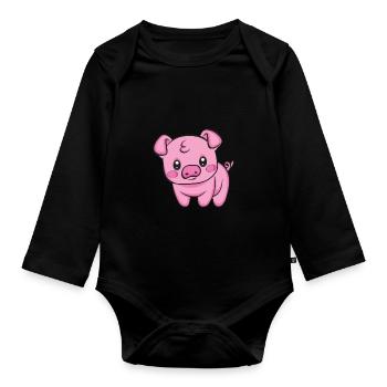 Domestic pig Wild boar farmer farm | Pig - Organic Longsleeve Baby Bodysuit - black - Front