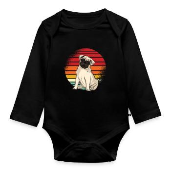 Mops Retro - Baby Bio-Langarm-Body - Schwarz - Vorne