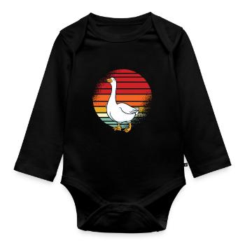 Gans Retro - Baby Bio-Langarm-Body - Schwarz - Vorne