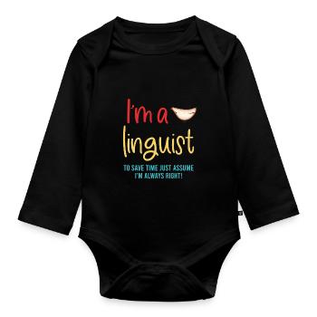 Je suis linguiste Pour gagner du temps, n - Body Bébé bio manches longues - noir - Devant