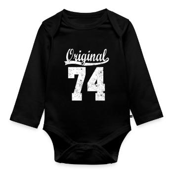 74 born Gift - Organic Longsleeve Baby Bodysuit - black - Front