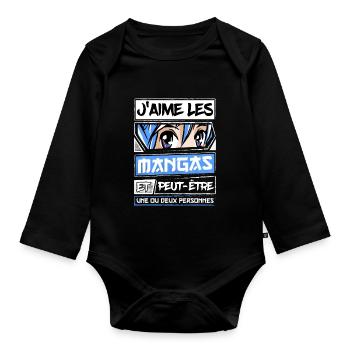 Manga Fille Japonais Kawaii - Body Bébé bio manches longues - noir - Devant