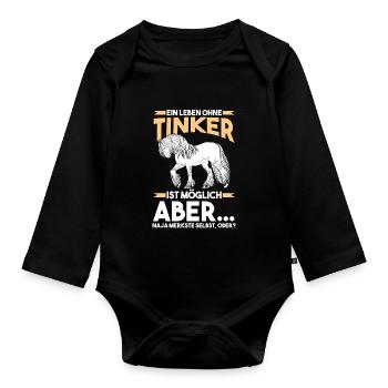 Reitlehrer Tinker Pferd - Baby Bio-Langarm-Body - Schwarz - Vorne