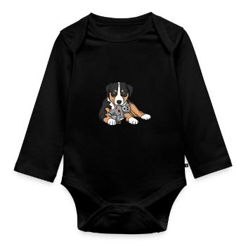Appenzeller Sennenhund Kuscheltier Hund - Baby Bio-Langarm-Body - Schwarz - Vorne