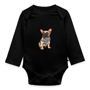 Französische Bulldoge Français Bulldog - Body Bébé bio manches longues - noir - Devant