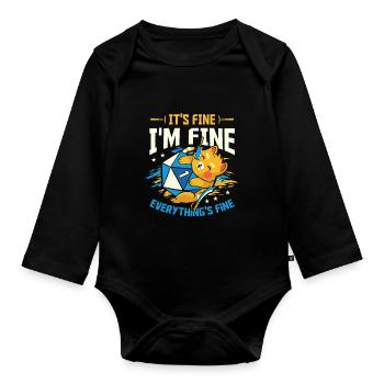 D20 Cat Cube It's Fine I'm Fine - Organic Longsleeve Baby Bodysuit - black - Front