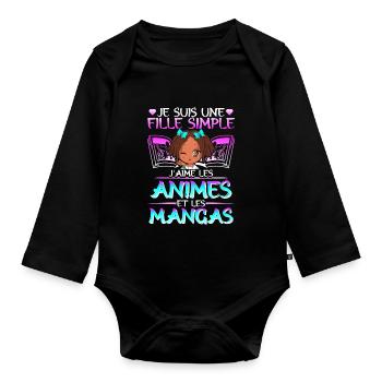 Animé Manga Humour Japonais Kawaii Fille - Body Bébé bio manches longues - noir - Devant