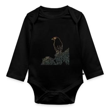 Bird Forest Tree Bird Motif Nature Animal Motif - Organic Longsleeve Baby Bodysuit - black - Front