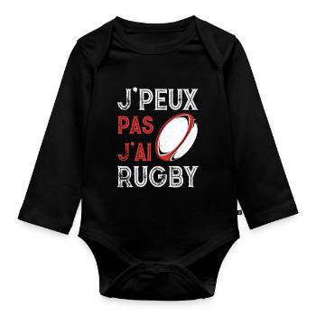 J'peux pas j'ai pratiquant rugby ballon vintage - Body Bébé bio manches longues - noir - Devant