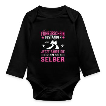 Führerschein Auto Geschenk - Baby Bio-Langarm-Body - Schwarz - Vorne