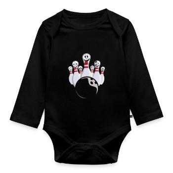 Bowling avec quilles riantes - Body Bébé bio manches longues - noir - Devant