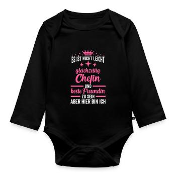 Chefin Beste Freundin - Baby Bio-Langarm-Body - Schwarz - Vorne