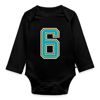 Number Number 6 In Blue - Organic Longsleeve Baby Bodysuit - black - Front