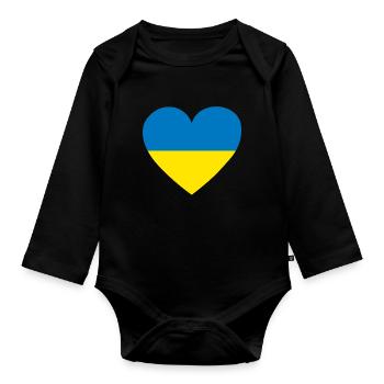 Solidarity Ukraine Heart Flag Heart - Organic Longsleeve Baby Bodysuit - black - Front