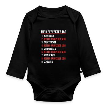 Trauzeuge - Baby Bio-Langarm-Body - Schwarz - Vorne
