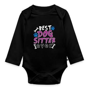 Dog Seated Dog Puppy Dog Sitter Dog Sitter - Organic Longsleeve Baby Bodysuit - black - Front