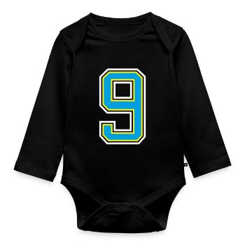 Number 9 Blue design - Organic Longsleeve Baby Bodysuit - black - Front