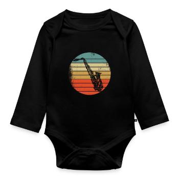 Musiker Retro Saxophon Band Saxophonmusik - Baby Bio-Langarm-Body - Schwarz - Vorne