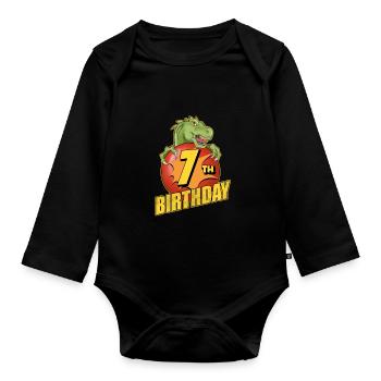 7. Geburtstag - Baby Bio-Langarm-Body - Schwarz - Vorne
