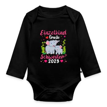 Schwester 2023 - Baby Bio-Langarm-Body - Schwarz - Vorne